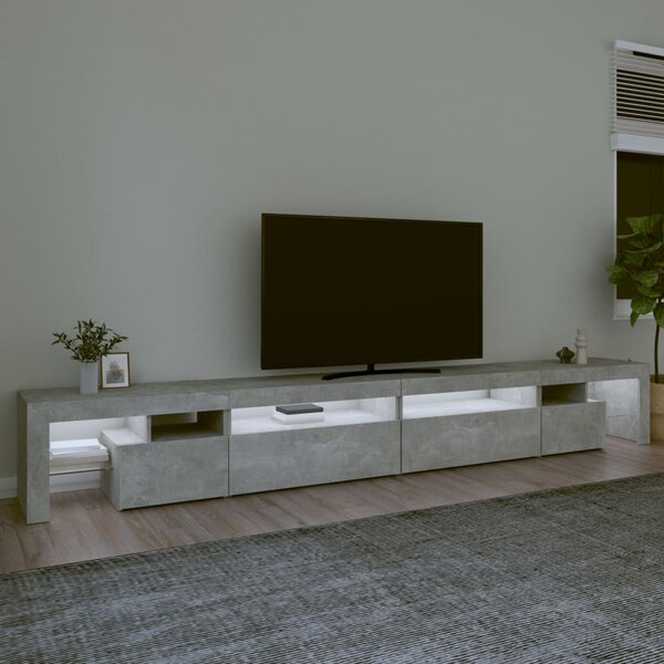 Betonszürke TV-szekrény LED-lámpákkal 290x36,5x40 cm