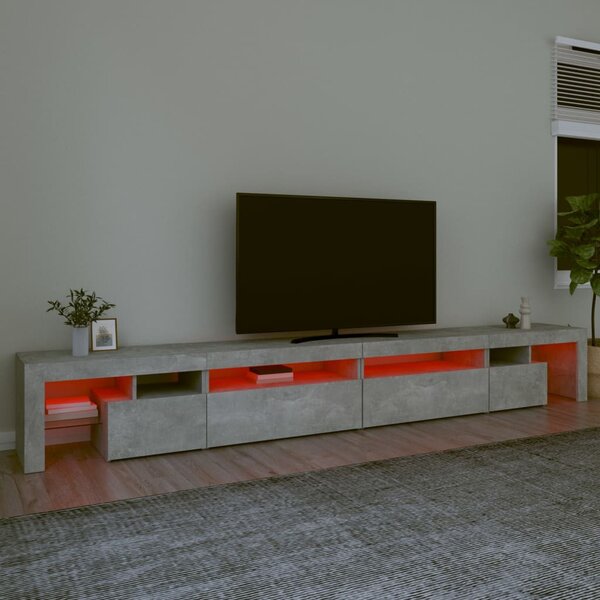 Betonszürke TV-szekrény LED-lámpákkal 290x36,5x40 cm