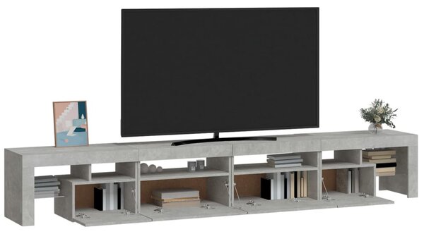 Betonszürke TV-szekrény LED lámpákkal 260x36,5x40 cm