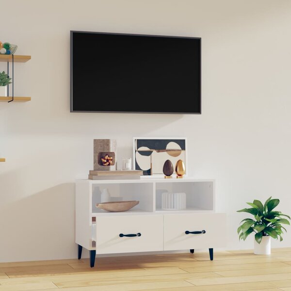 Fehér magasfényű szerelt fa TV-szekrény 80x36x50 cm