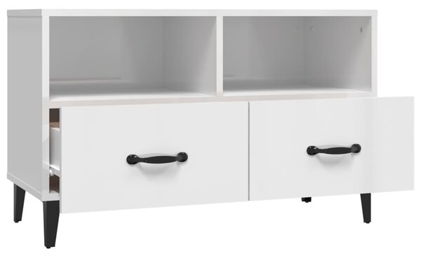 Fehér magasfényű szerelt fa TV-szekrény 80x36x50 cm