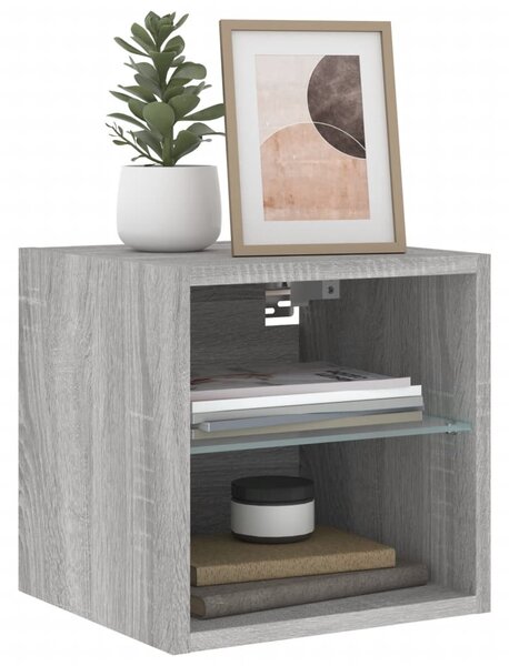 2 db szürke sonoma fali TV-szekrény LED-ekkel 30x28,5x30 cm