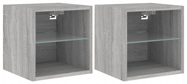 2 db szürke sonoma fali TV-szekrény LED-ekkel 30x28,5x30 cm