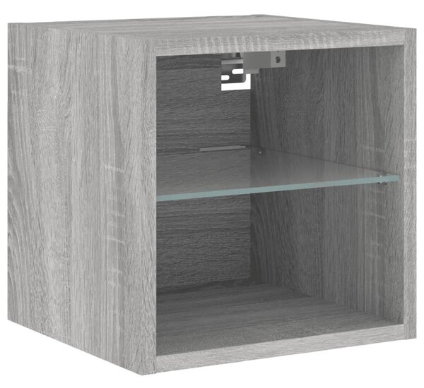 2 db szürke sonoma fali TV-szekrény LED-ekkel 30x28,5x30 cm