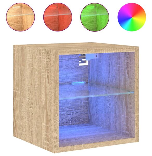 2 db sonoma tölgy fali TV-szekrény LED-ekkel 30x28,5x30 cm