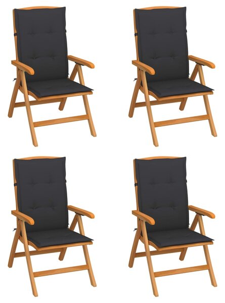 VidaXL 4 db dönthető tömör tíkfa kerti szék párnával