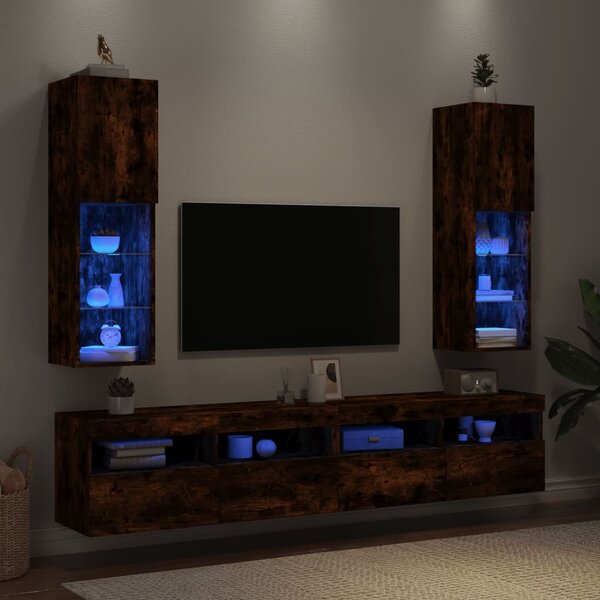 2 db füstös tölgy színű TV-szekrény LED-ekkel 30,5x30x102 cm