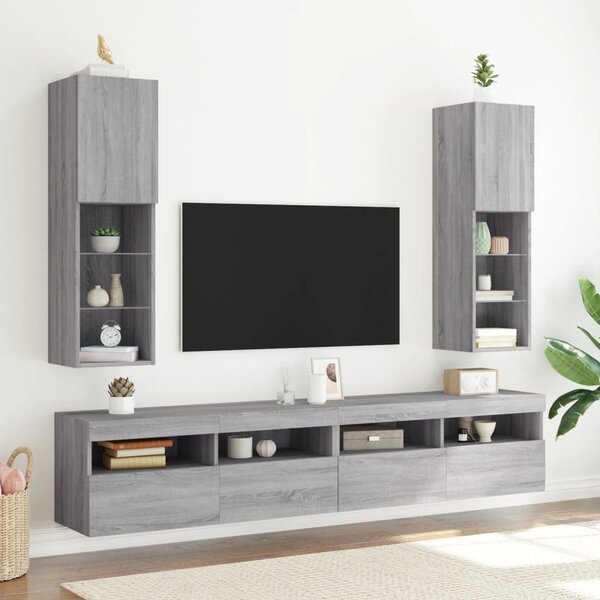 2 db szürke sonoma TV-szekrény LED-ekkel 30,5 x 30 x 102 cm