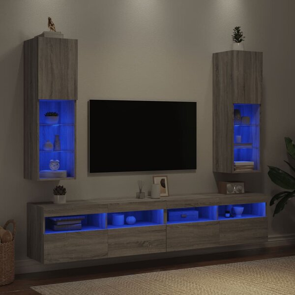 2 db szürke sonoma TV-szekrény LED-ekkel 30,5 x 30 x 102 cm