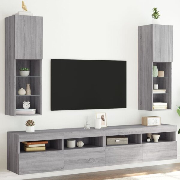 2 db szürke sonoma TV-szekrény LED-ekkel 30,5 x 30 x 102 cm