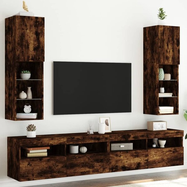 2 db füstös tölgy színű TV-szekrény LED-ekkel 30,5x30x102 cm