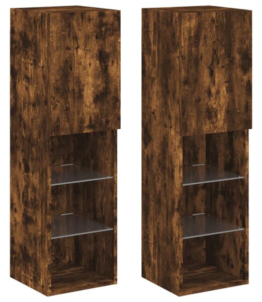 2 db füstös tölgy színű TV-szekrény LED-ekkel 30,5x30x102 cm