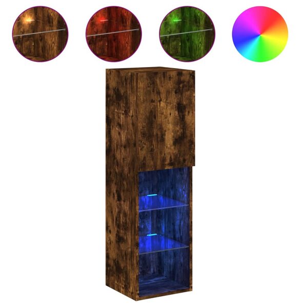 2 db füstös tölgy színű TV-szekrény LED-ekkel 30,5x30x102 cm