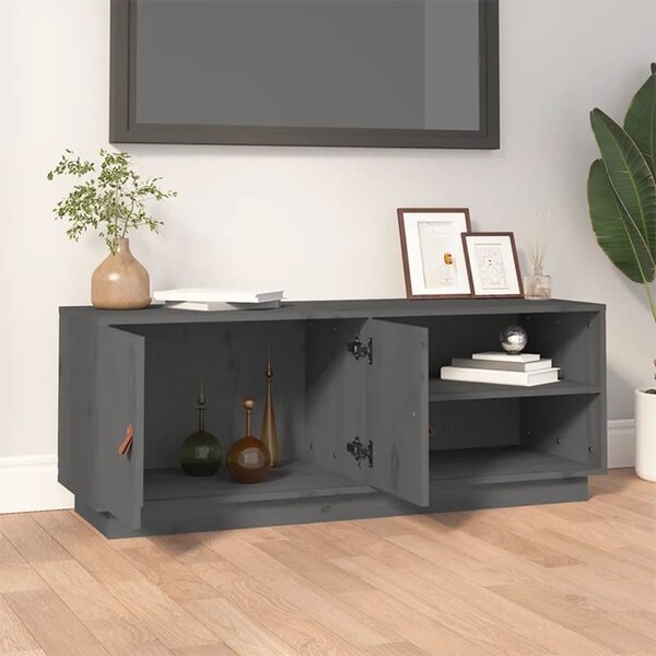 Szürke tömör fenyőfa TV-szekrény 105x34x40 cm