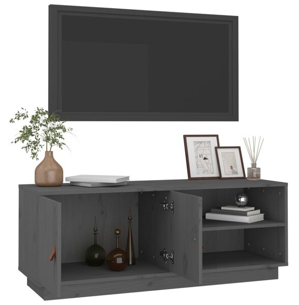 Szürke tömör fenyőfa TV-szekrény 105x34x40 cm