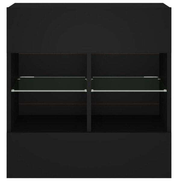 Fekete falra szerelhető TV-szekrény LED-lámpákkal 58,5x30x60,5