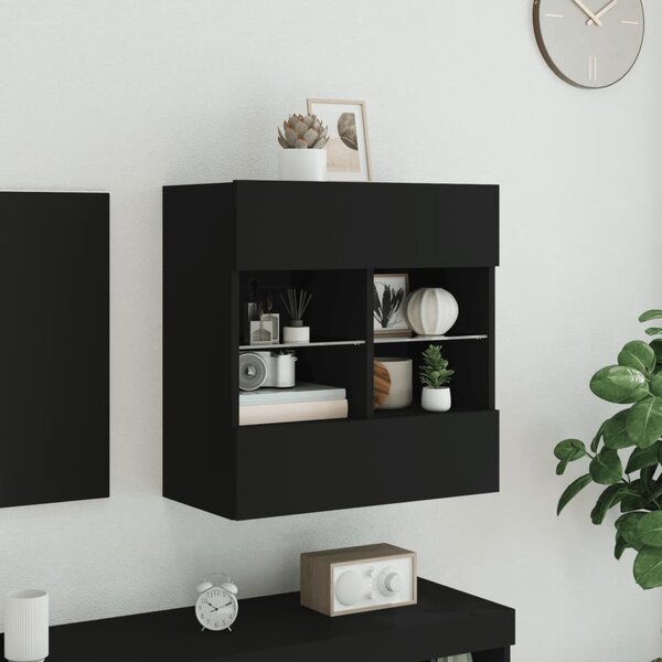 Fekete falra szerelhető TV-szekrény LED-lámpákkal 58,5x30x60,5