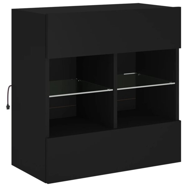 Fekete falra szerelhető TV-szekrény LED-lámpákkal 58,5x30x60,5