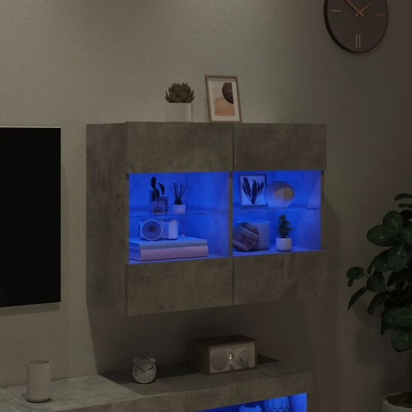Betonszürke falra szerelhető TV-szekrény LED-del 78,5x30x60,5cm