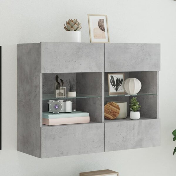 Betonszürke falra szerelhető TV-szekrény LED-del 78,5x30x60,5cm