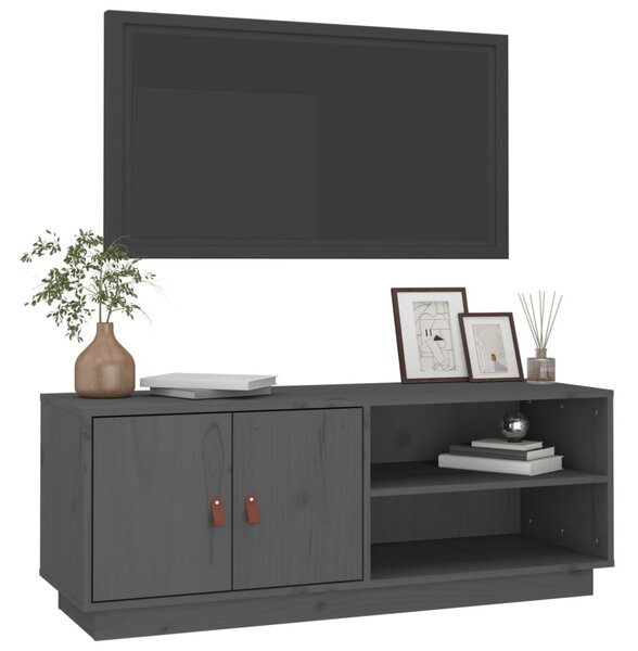 Szürke tömör fenyőfa TV-szekrény 105x34x40 cm