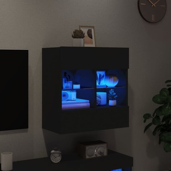Fekete falra szerelhető TV-szekrény LED-lámpákkal 58,5x30x60,5