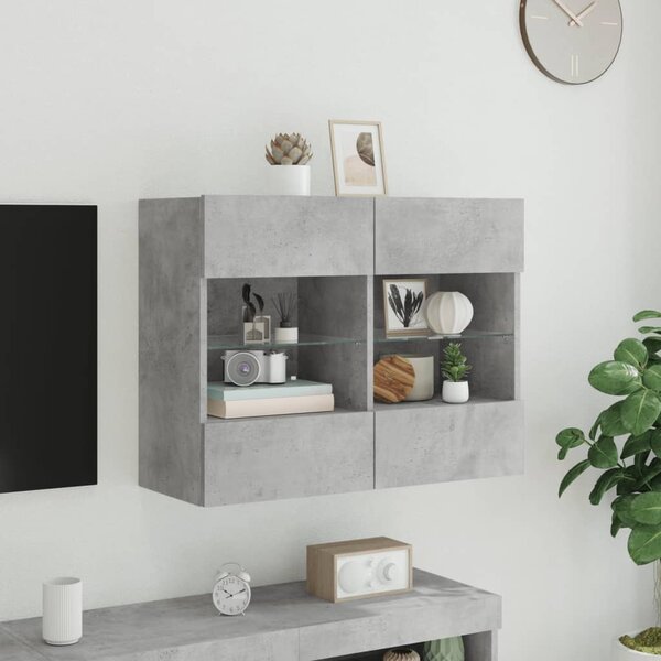 Betonszürke falra szerelhető TV-szekrény LED-del 78,5x30x60,5cm