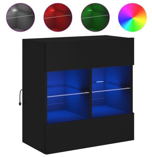 Fekete falra szerelhető TV-szekrény LED-lámpákkal 58,5x30x60,5