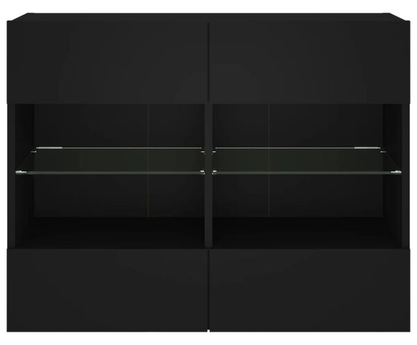 Fekete fali TV-szekrény LED-világítással 78,5x30x60,5 cm