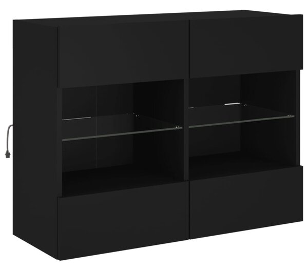 Fekete fali TV-szekrény LED-világítással 78,5x30x60,5 cm