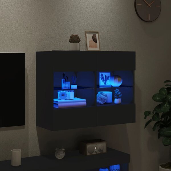 Fekete fali TV-szekrény LED-világítással 78,5x30x60,5 cm