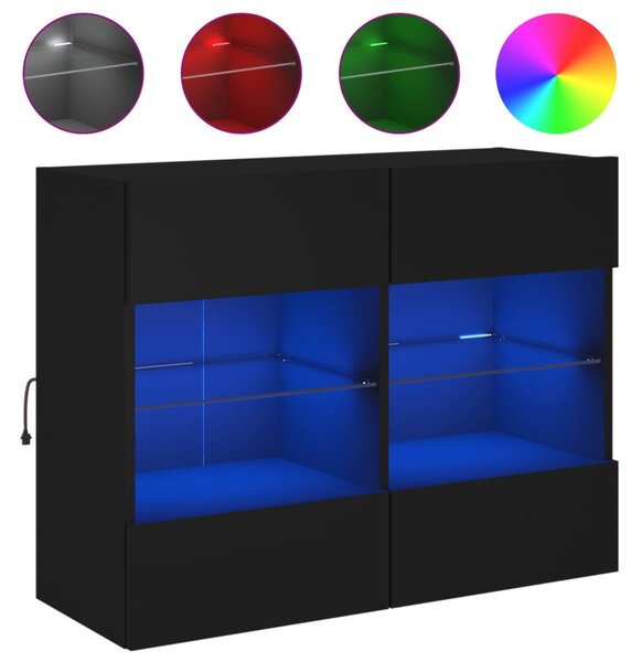 Fekete fali TV-szekrény LED-világítással 78,5x30x60,5 cm