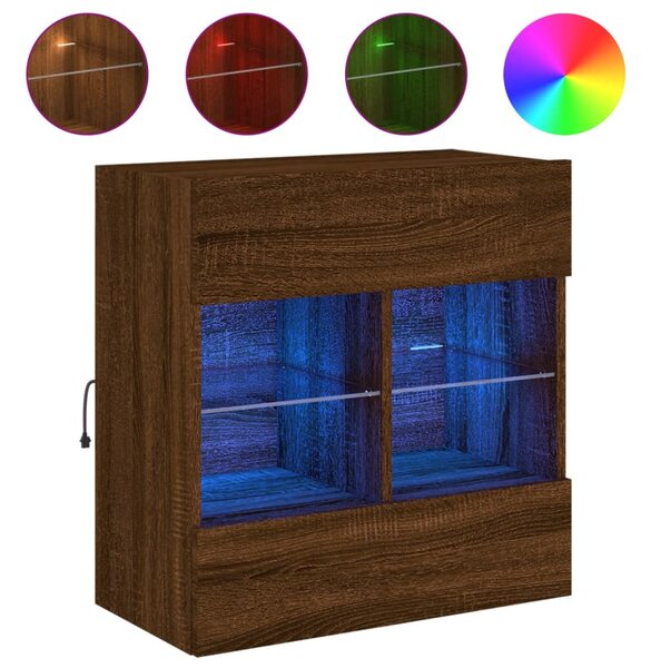 Barna tölgyszínű fali TV-szekrény LED-del 58,5x30x60,5 cm
