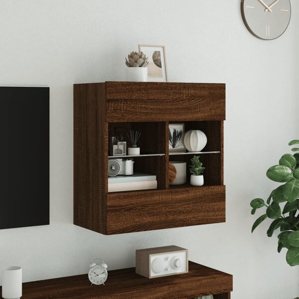 Barna tölgyszínű fali TV-szekrény LED-del 58,5x30x60,5 cm