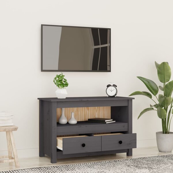 Szürke tömör fenyőfa TV-szekrény 79 x 35 x 52 cm