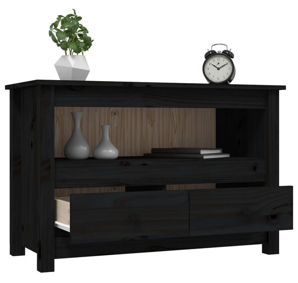 Fekete tömör fenyőfa TV-szekrény 79 x 35 x 52 cm