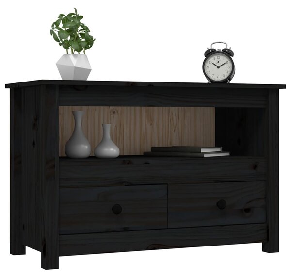 Fekete tömör fenyőfa TV-szekrény 79 x 35 x 52 cm