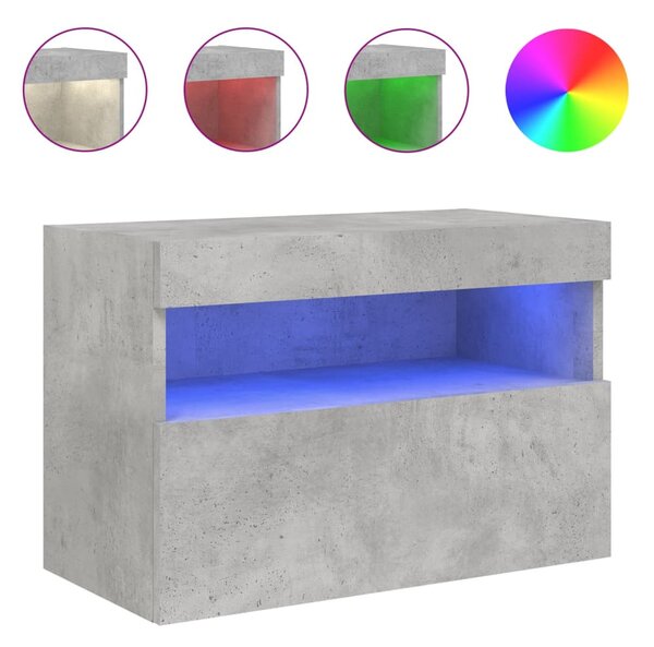 Betonszürke falra szerelhető TV-szekrény LED-del 60x30x40 cm