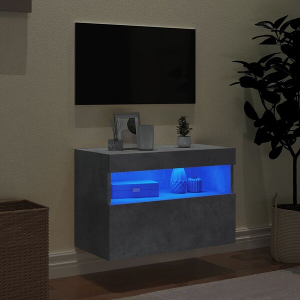 Betonszürke falra szerelhető TV-szekrény LED-del 60x30x40 cm