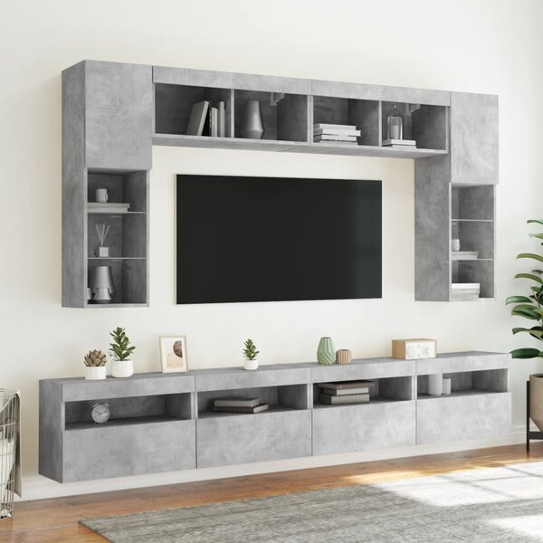 Betonszürke falra szerelhető TV-szekrény LED-del 60x30x40 cm