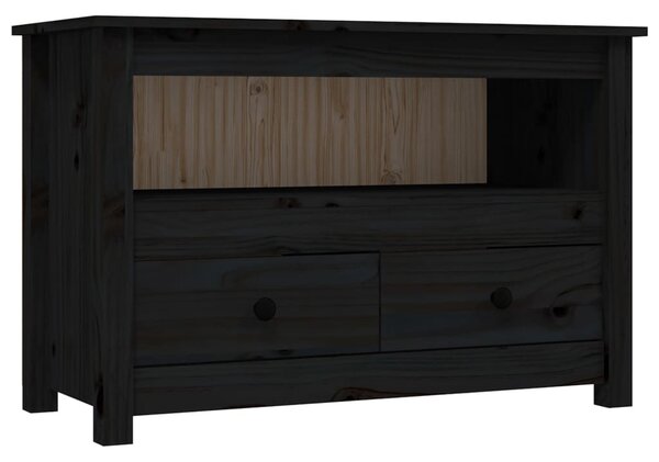 Fekete tömör fenyőfa TV-szekrény 79 x 35 x 52 cm
