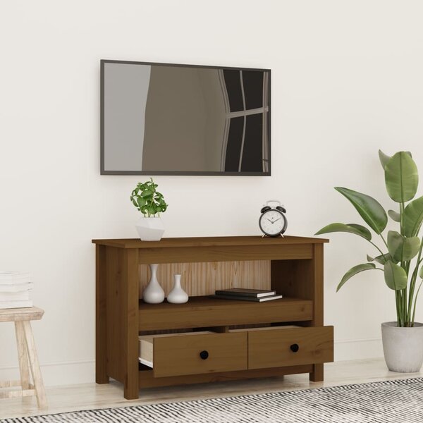 Mézbarna tömör fenyőfa TV-szekrény 79 x 35 x 52 cm