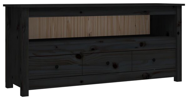 Fekete tömör fenyőfa TV-szekrény 114 x 35 x 52 cm