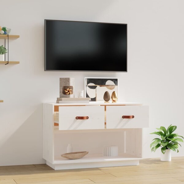 Fehér tömör fenyőfa TV-szekrény 90x40x60 cm