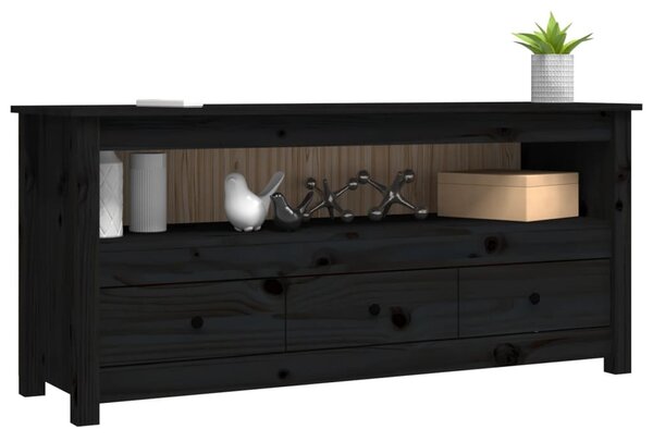 Fekete tömör fenyőfa TV-szekrény 114 x 35 x 52 cm