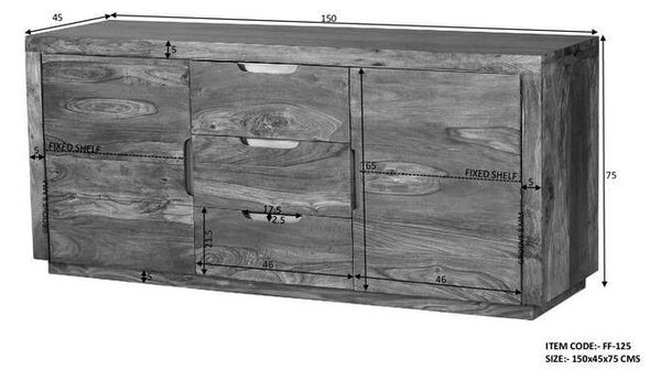 BARON rózsafa komód, masszív paliszander 75x150 cm