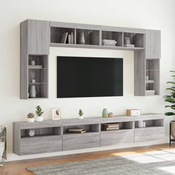 2 db szürke sonoma fali TV-szekrény LED-ekkel 60x30x40 cm