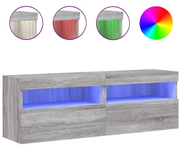 2 db szürke sonoma fali TV-szekrény LED-ekkel 60x30x40 cm
