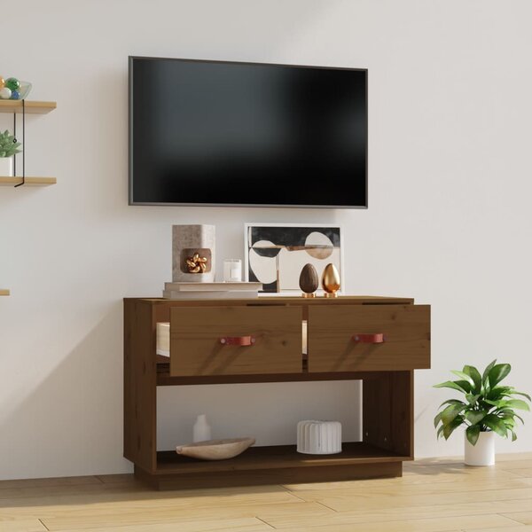 Mézbarna tömör fenyőfa TV-szekrény 90x40x60 cm