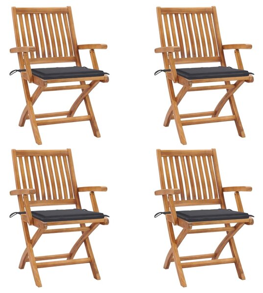 VidaXL 4 db összecsukható tömör tíkfa kerti szék párnákkal